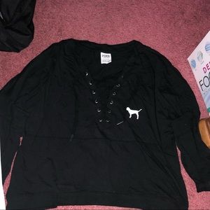 Black Cropped PINK Sweatshirt